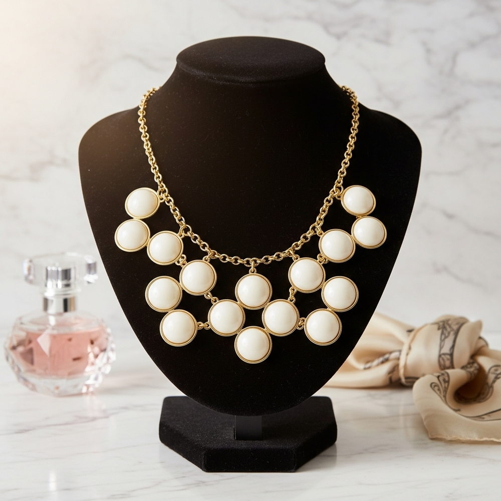 Elegant Silver and White Bib Necklace